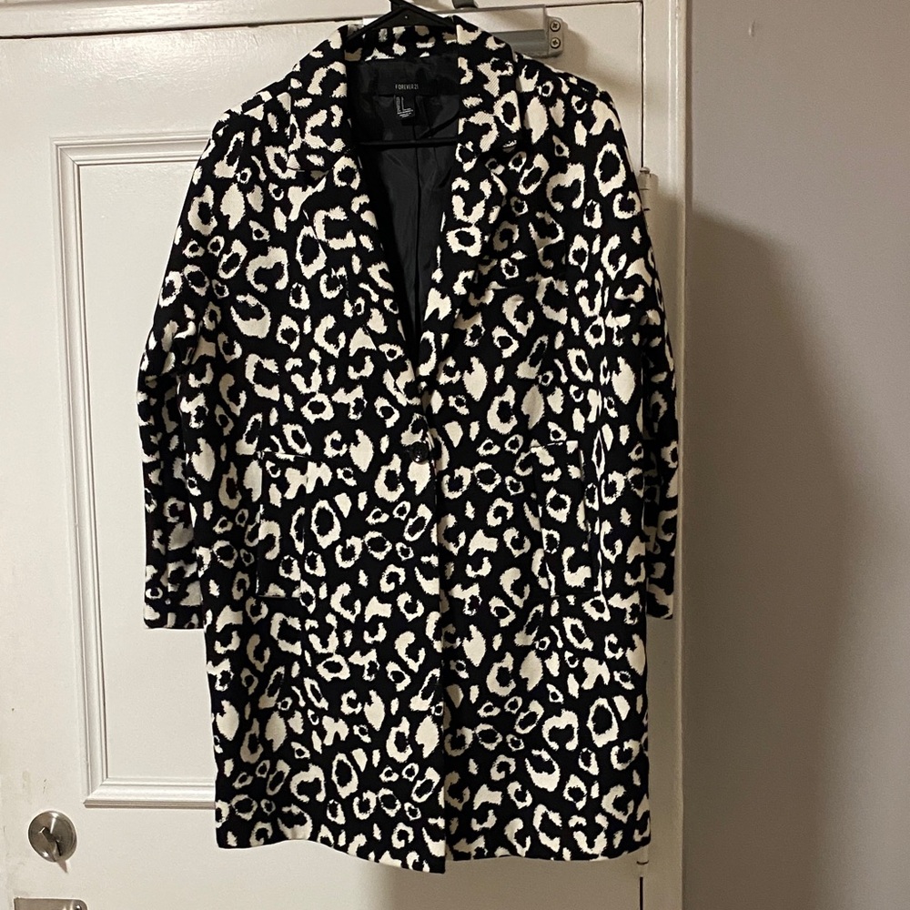 Forever 21 Black and White Animal Print Teddy Jacket